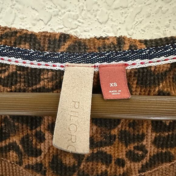 PILCRO ANTHROPOLOGIE Leopard Print Top Brown Waffle Knit Split-Neck - Picture 7 of 10